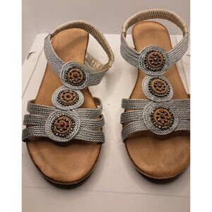 Shibever Bohemian Gray Beige Elastic Ankle Strap Wedge Sandals Wom Size 41